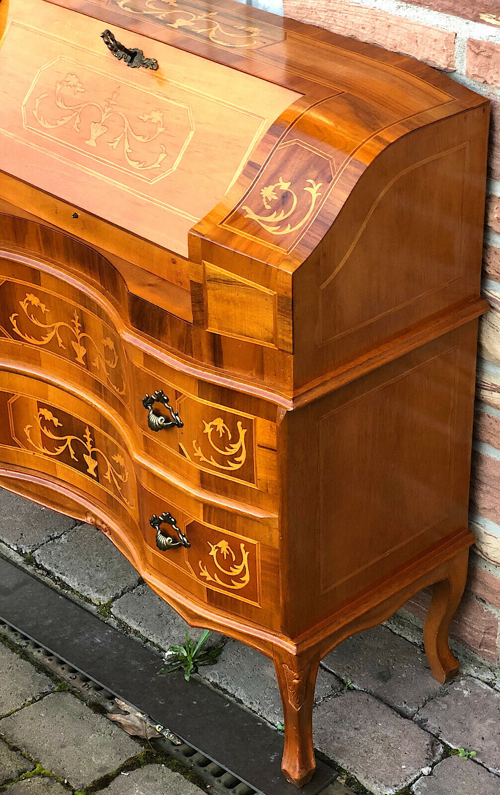 Antiker Sekretär Kommode Kirschbaum mit Intarsien 88 cm Hoch