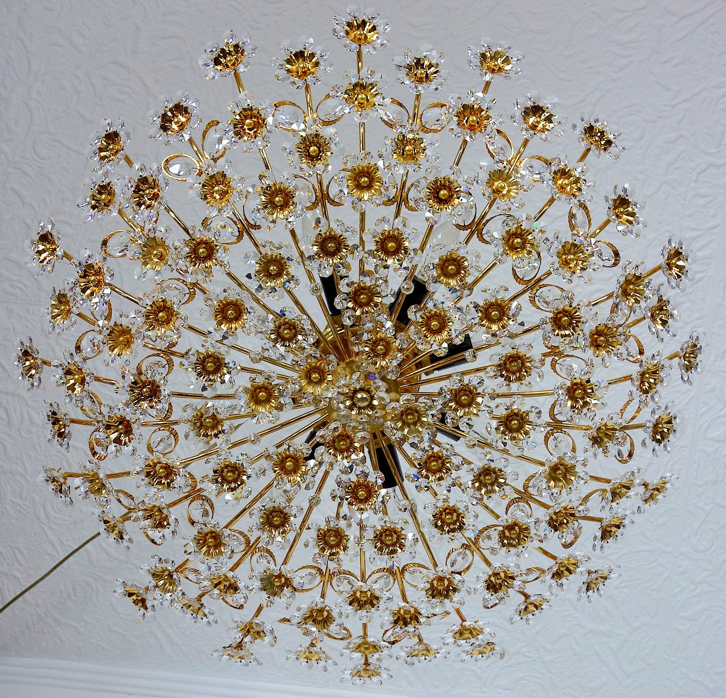 XL Antik PALWA Messing Bleikristall Blumen Kronleuchter, Lüster 8 Flammig