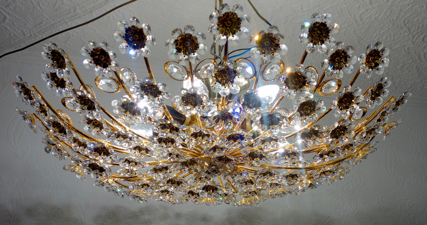 XL Antik PALWA Messing Bleikristall Blumen Kronleuchter, Lüster 8 Flammig