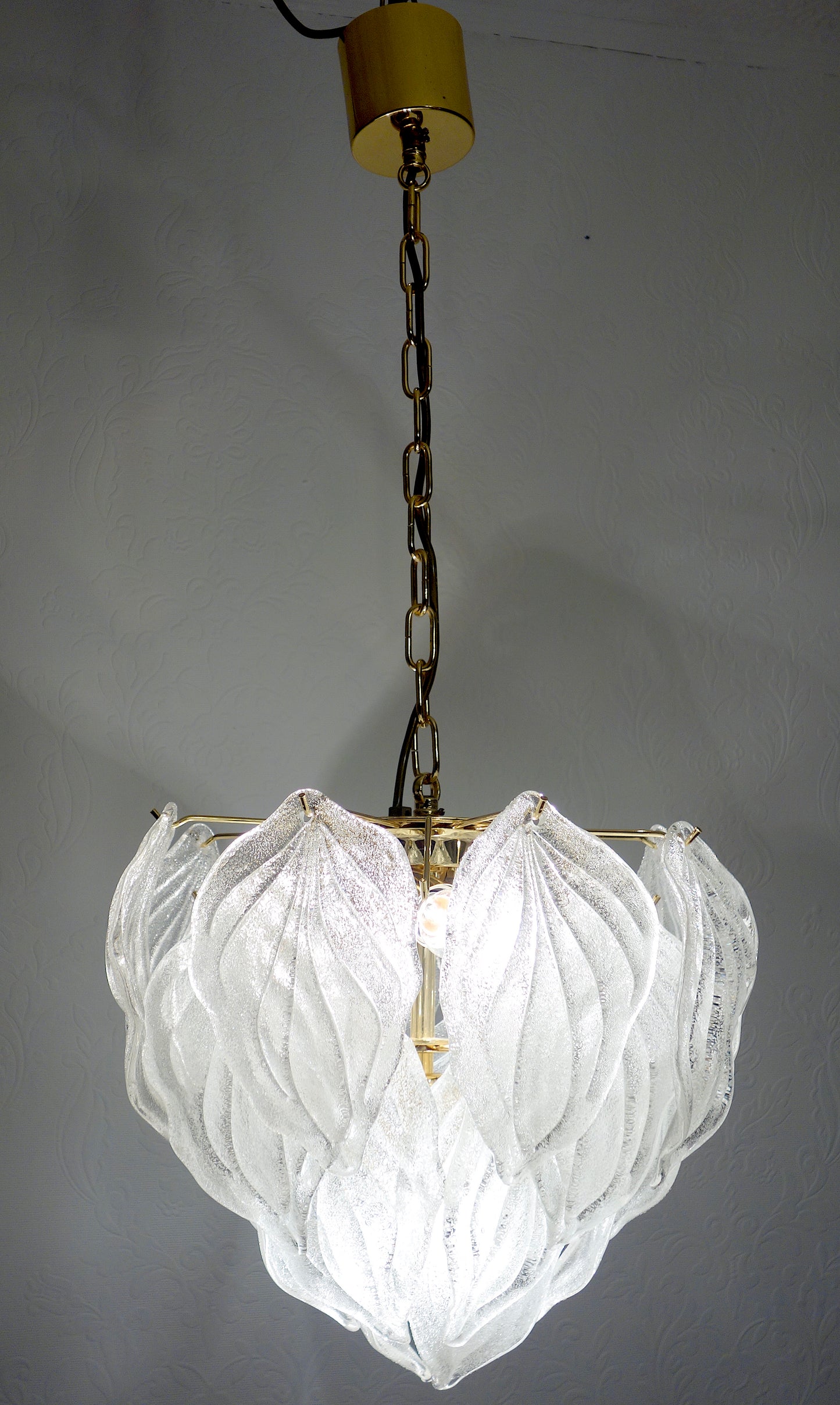 Italienische Murano Novaresi Eisglas Blätter Artischocken Hängelampe 1970er