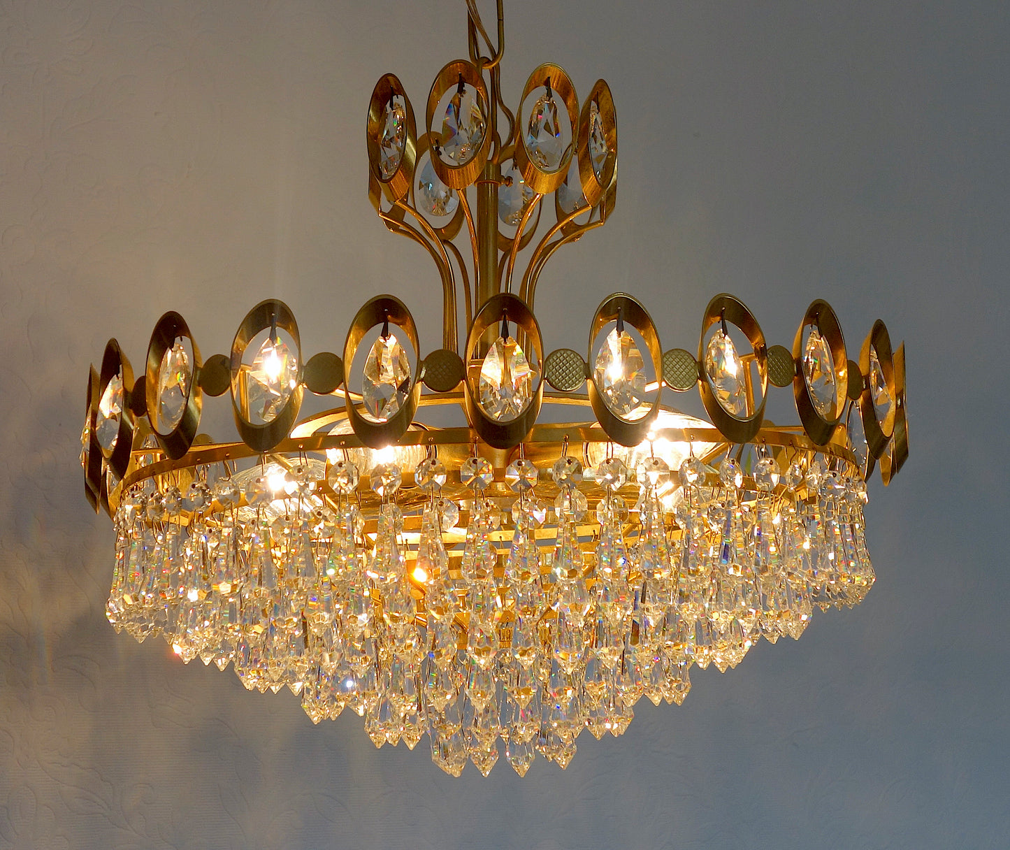 Hochwertige Joska Bodenmais Messing Bleikristall Kronleuchter, Lüster, 1970er
