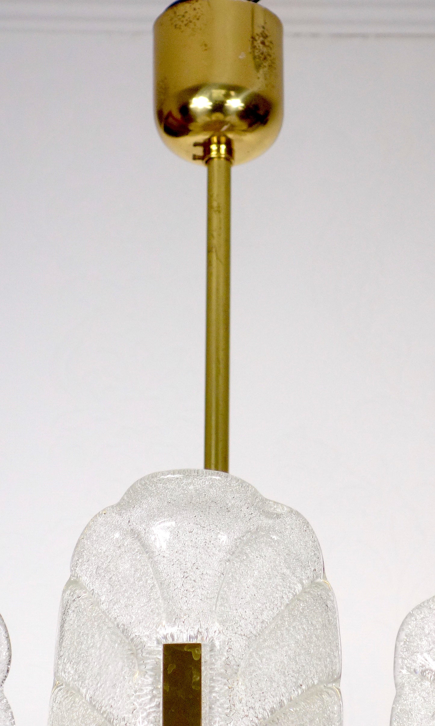 Skandinavische Carl Fagerlund JSB Messing Eisglas Kronleuchter, 1960er