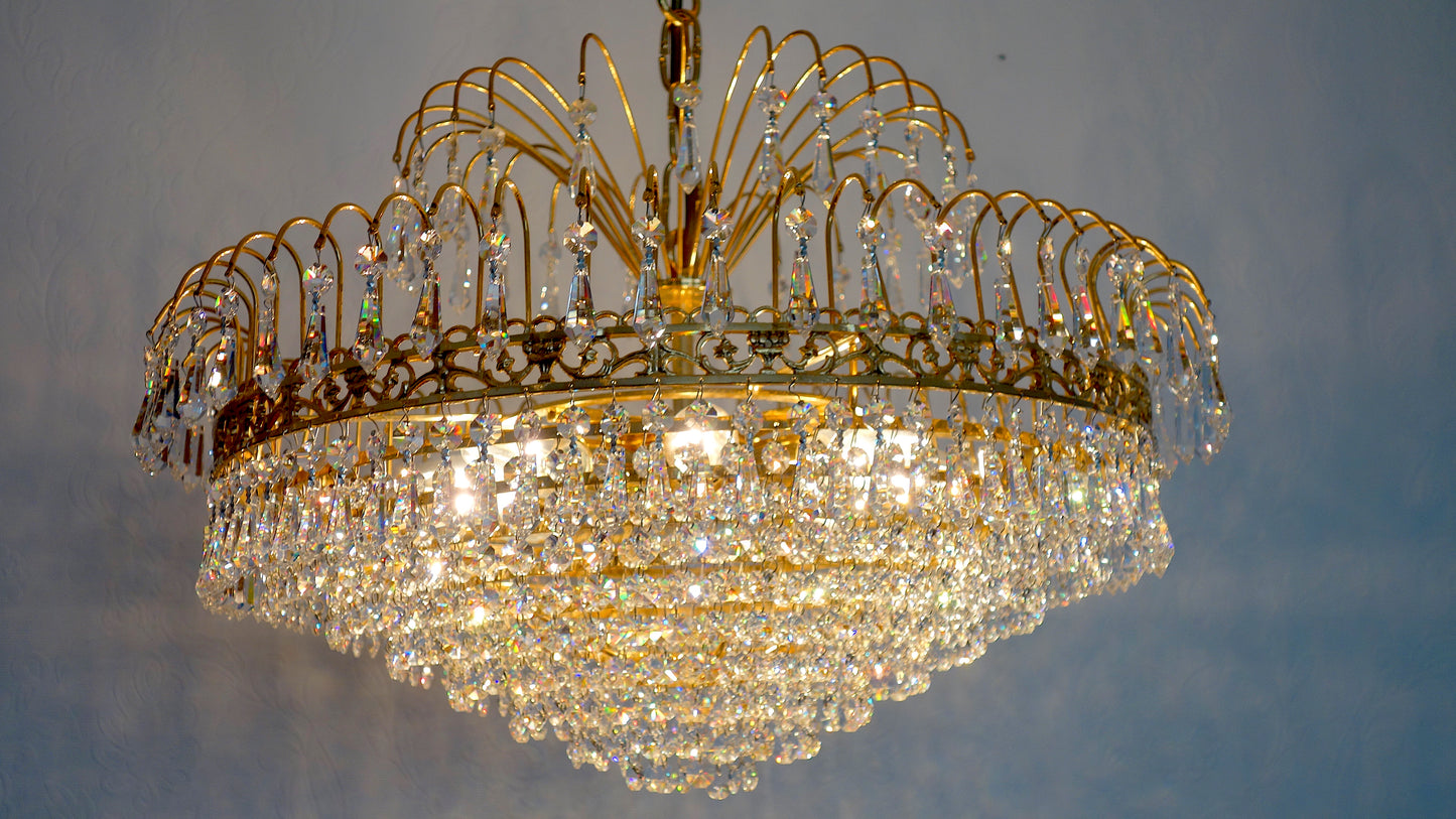 Hochwertige Joska Bodenmais vergoldetem Messing Bleikristall Kronleuchter, 1980er