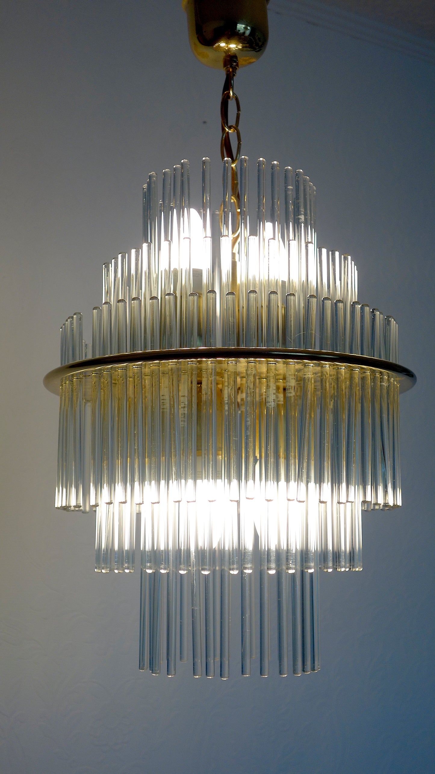 Seltene Vintage Gaetano Sciolari Glasstäbchen Kronleuchter, Deckenlampe, 1960er