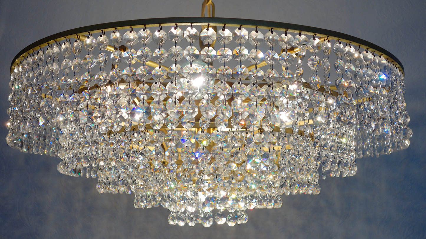 Hochwertige Palme Walter Messing Bleikristall Kronleuchter, 1970er