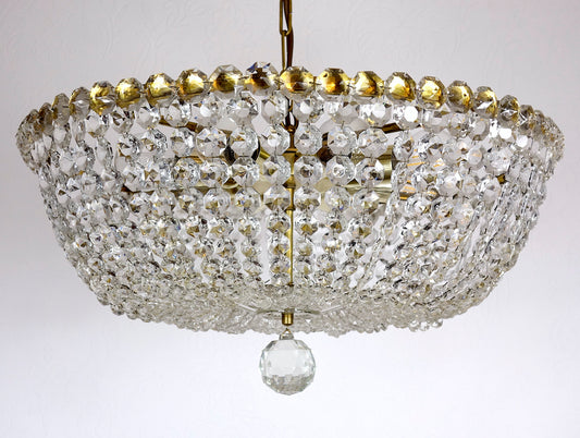 Hochwertige XXL Messing Bleikristall Kronleuchter, Lüster, 1970er