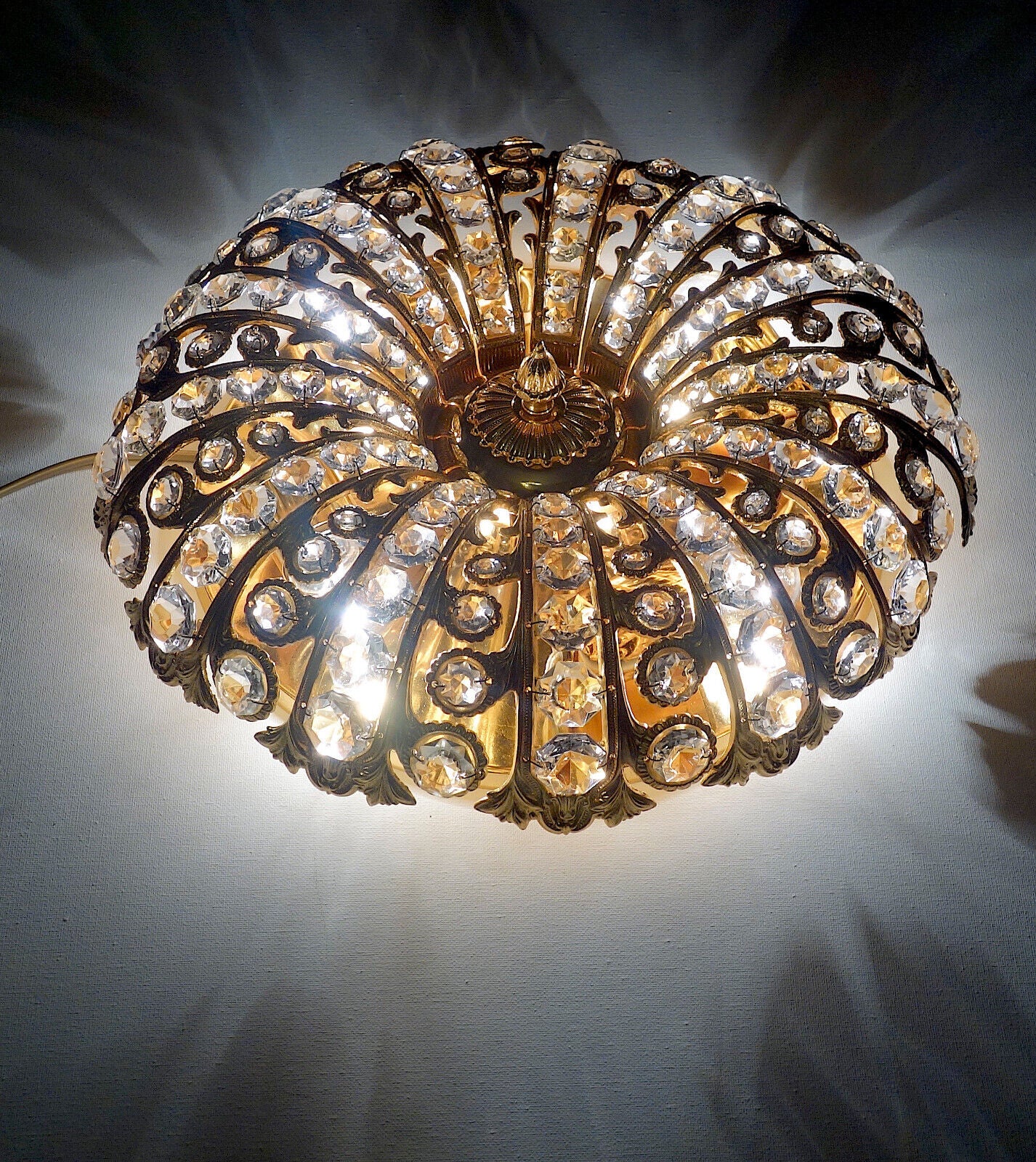 Peris Andreu Messing Kristall Plafonier Deckenlampe, Lüster 4 Flammig