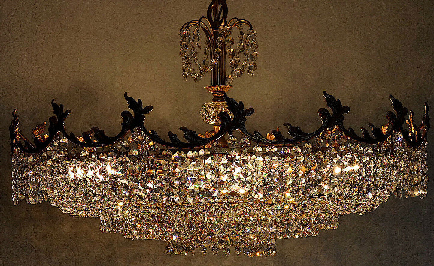 XXL Antik PALWA Messing Bleikristall Kronleuchter, Lüster 12 Flammig