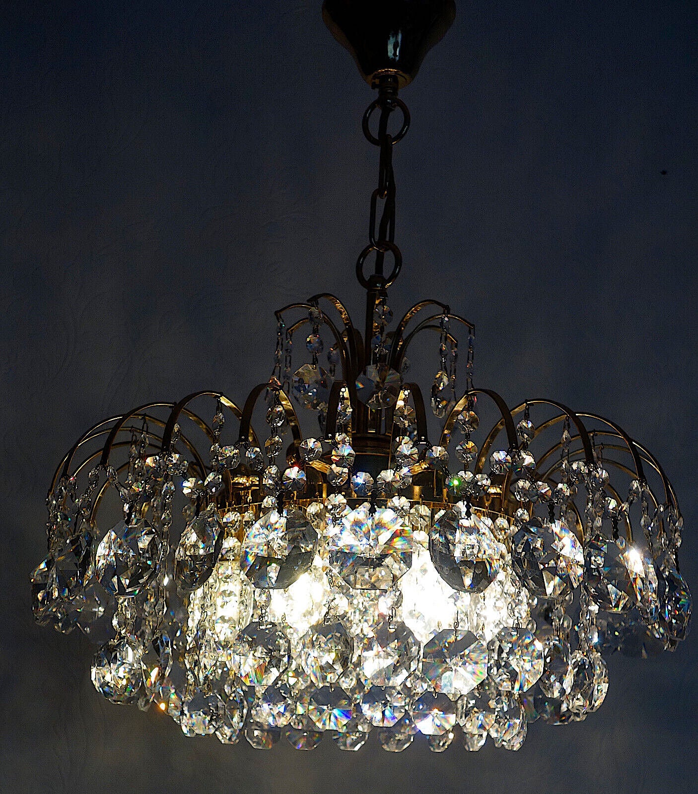 Antik Messing Bleikristall 24 K Vergoldete Kronleuchter, Lüster Hängelampe