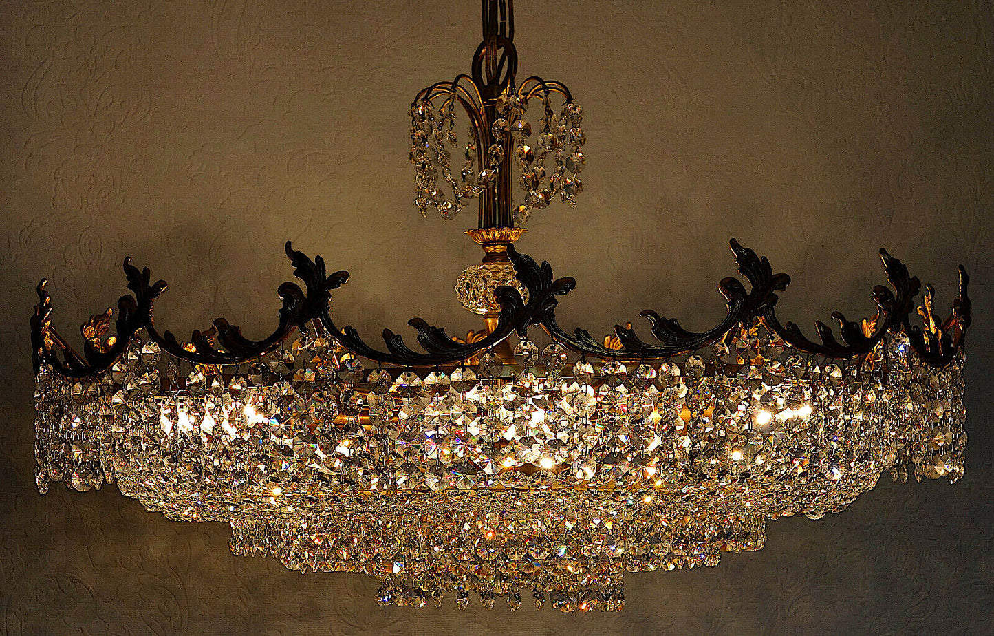 XXL Antik PALWA Messing Bleikristall Kronleuchter, Lüster 12 Flammig