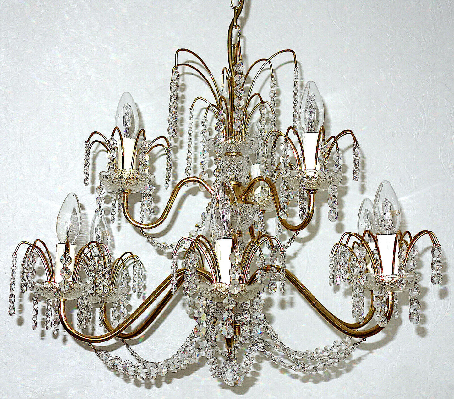 Wunderschöne Messing Bleikristall Kronleuchter, Lüster 9 Flammig