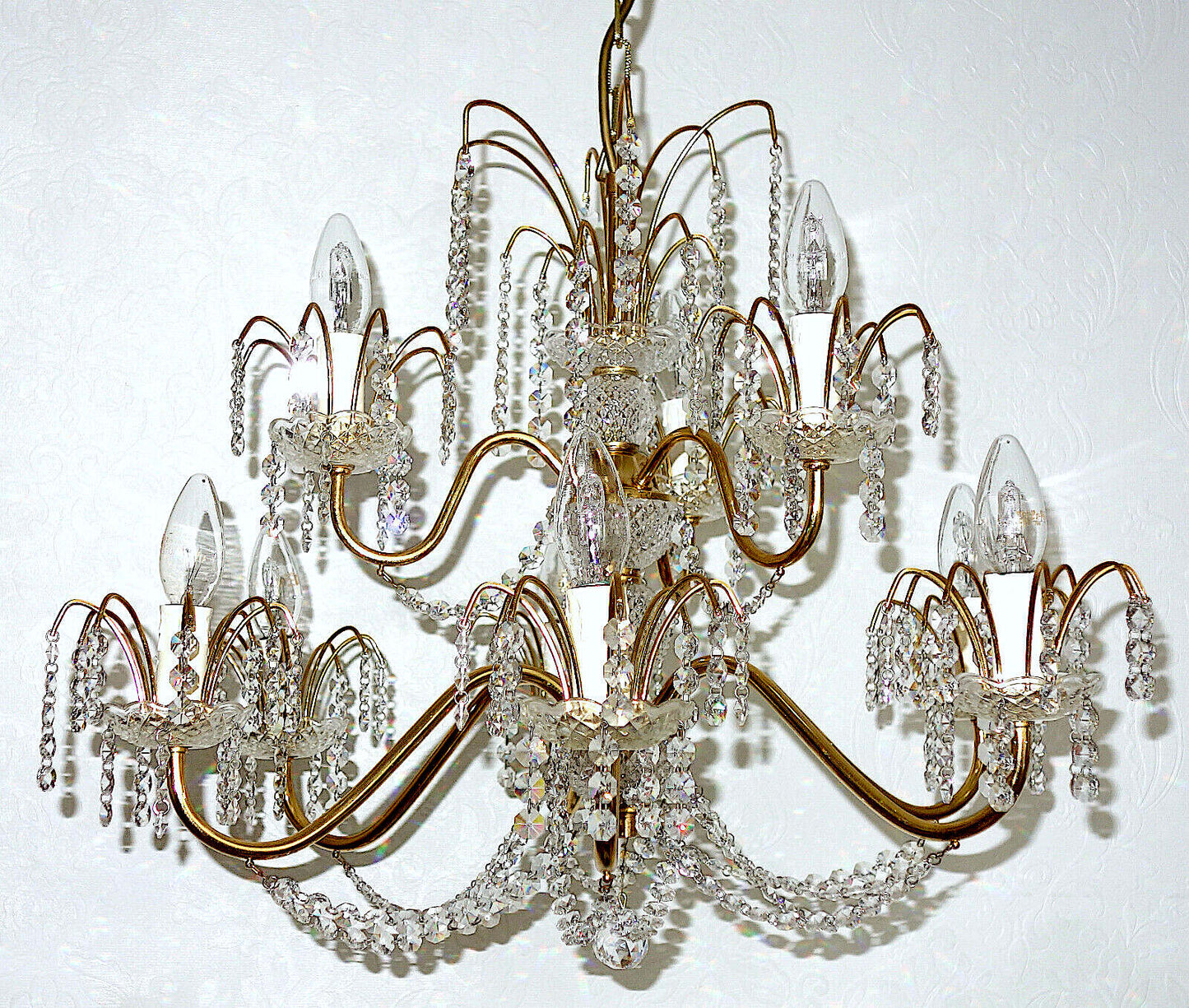 Wunderschöne Messing Bleikristall Kronleuchter, Lüster 9 Flammig