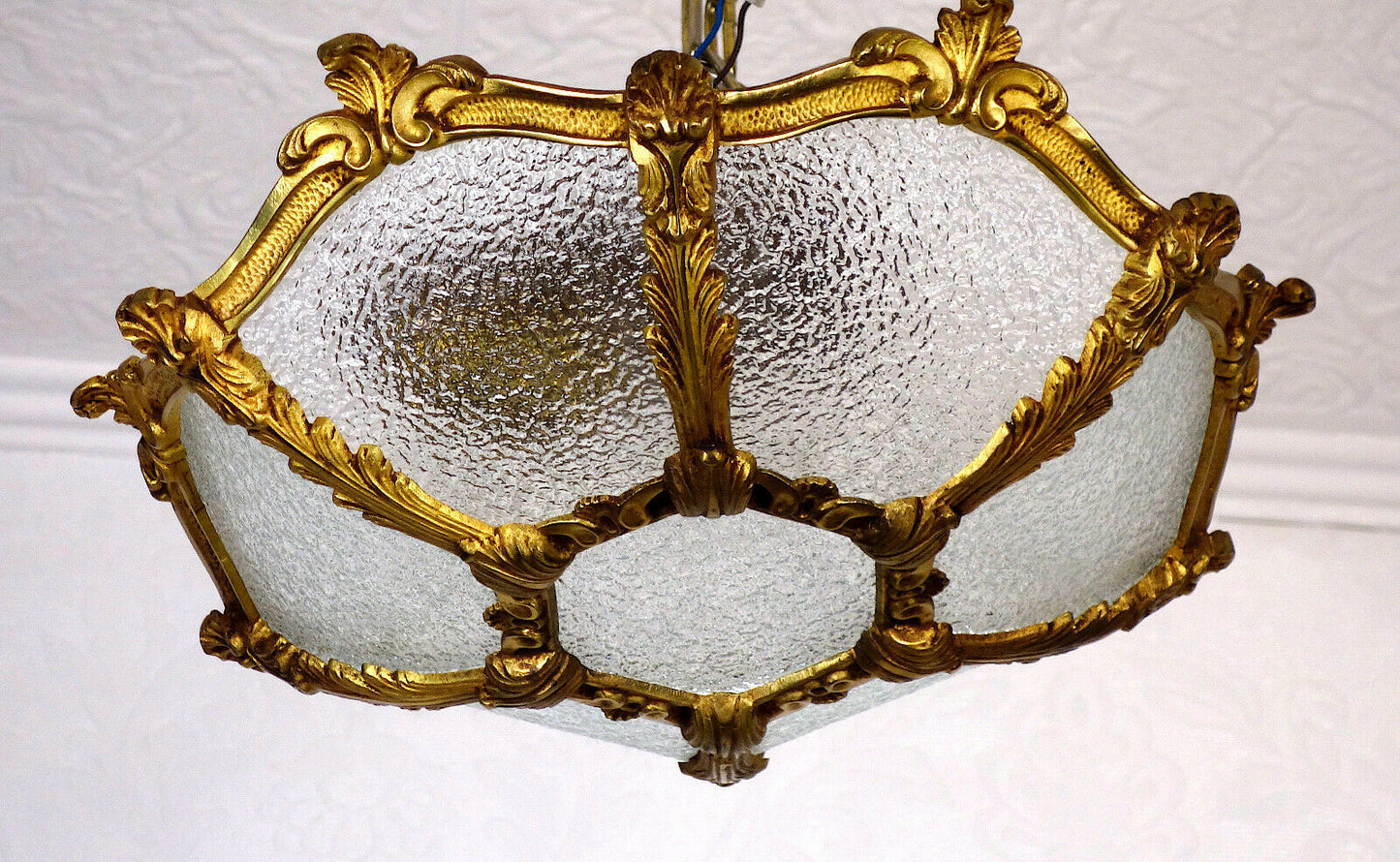 Hochwertige Messing Glas Plafonier Deckenlampe, Lüster 1 Flammig