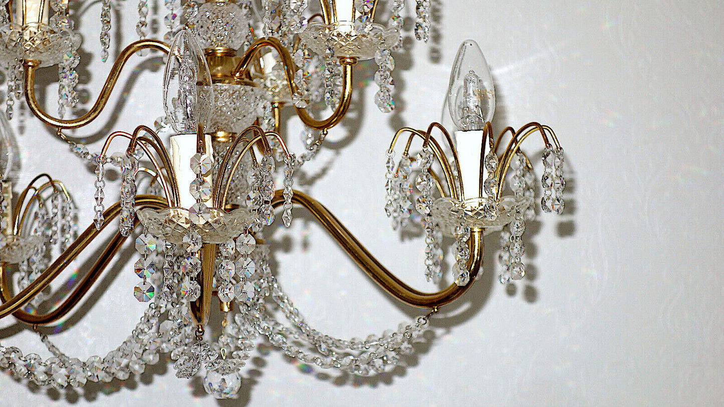 Wunderschöne Messing Bleikristall Kronleuchter, Lüster 9 Flammig