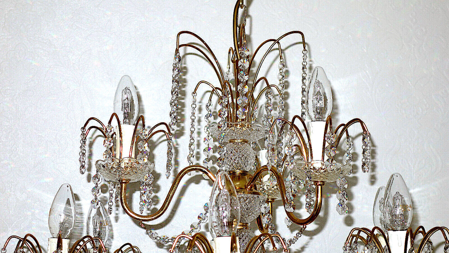 Wunderschöne Messing Bleikristall Kronleuchter, Lüster 9 Flammig