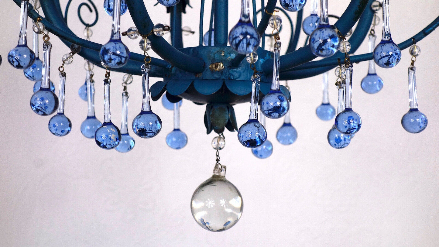 Wunderschöne Metall Murano Azurblau Glastropfen Kronleuchter, Lüster 5 Flammig