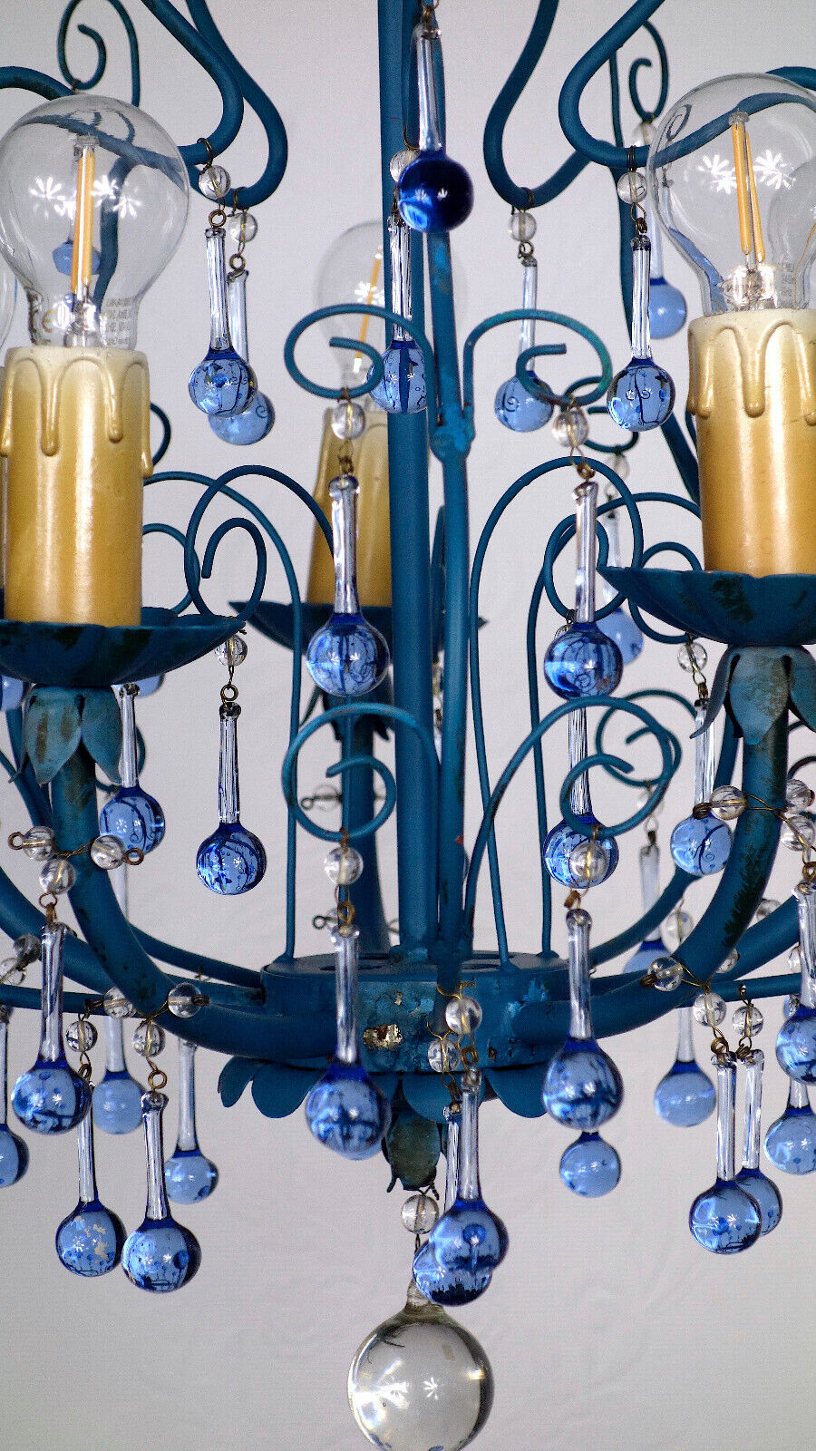 Wunderschöne Metall Murano Azurblau Glastropfen Kronleuchter, Lüster 5 Flammig