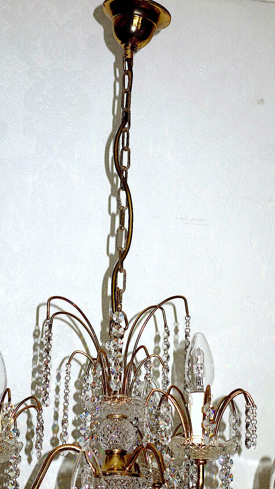 Wunderschöne Messing Bleikristall Kronleuchter, Lüster 9 Flammig