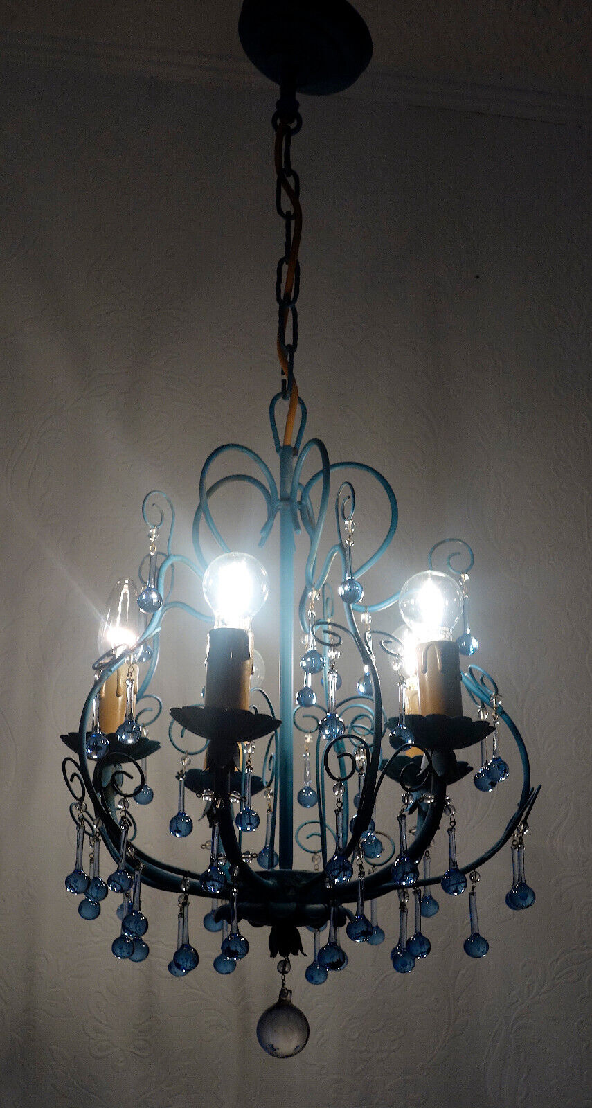 Wunderschöne Metall Murano Azurblau Glastropfen Kronleuchter, Lüster 5 Flammig