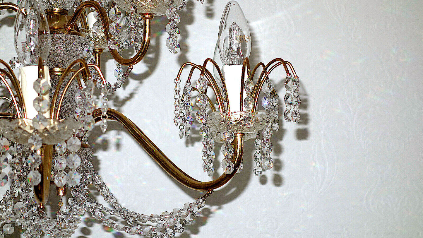 Wunderschöne Messing Bleikristall Kronleuchter, Lüster 9 Flammig