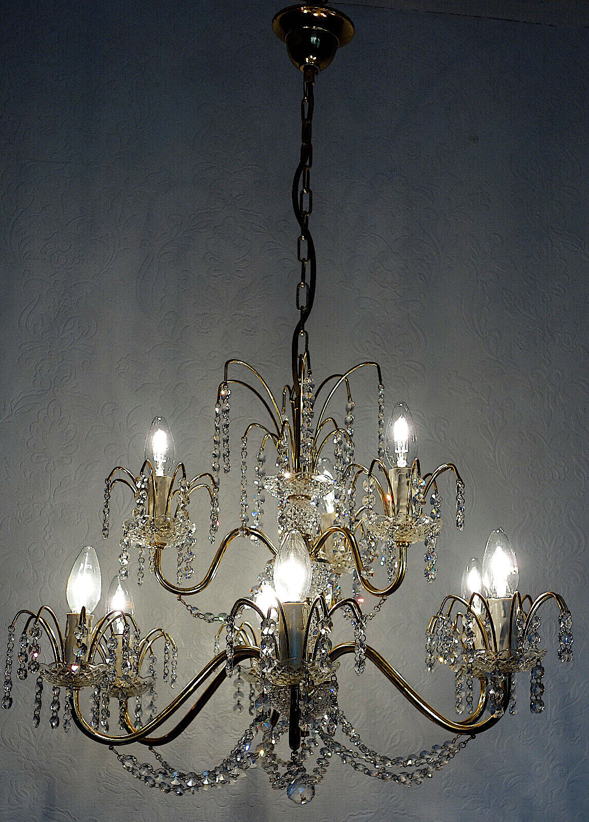 Wunderschöne Messing Bleikristall Kronleuchter, Lüster 9 Flammig