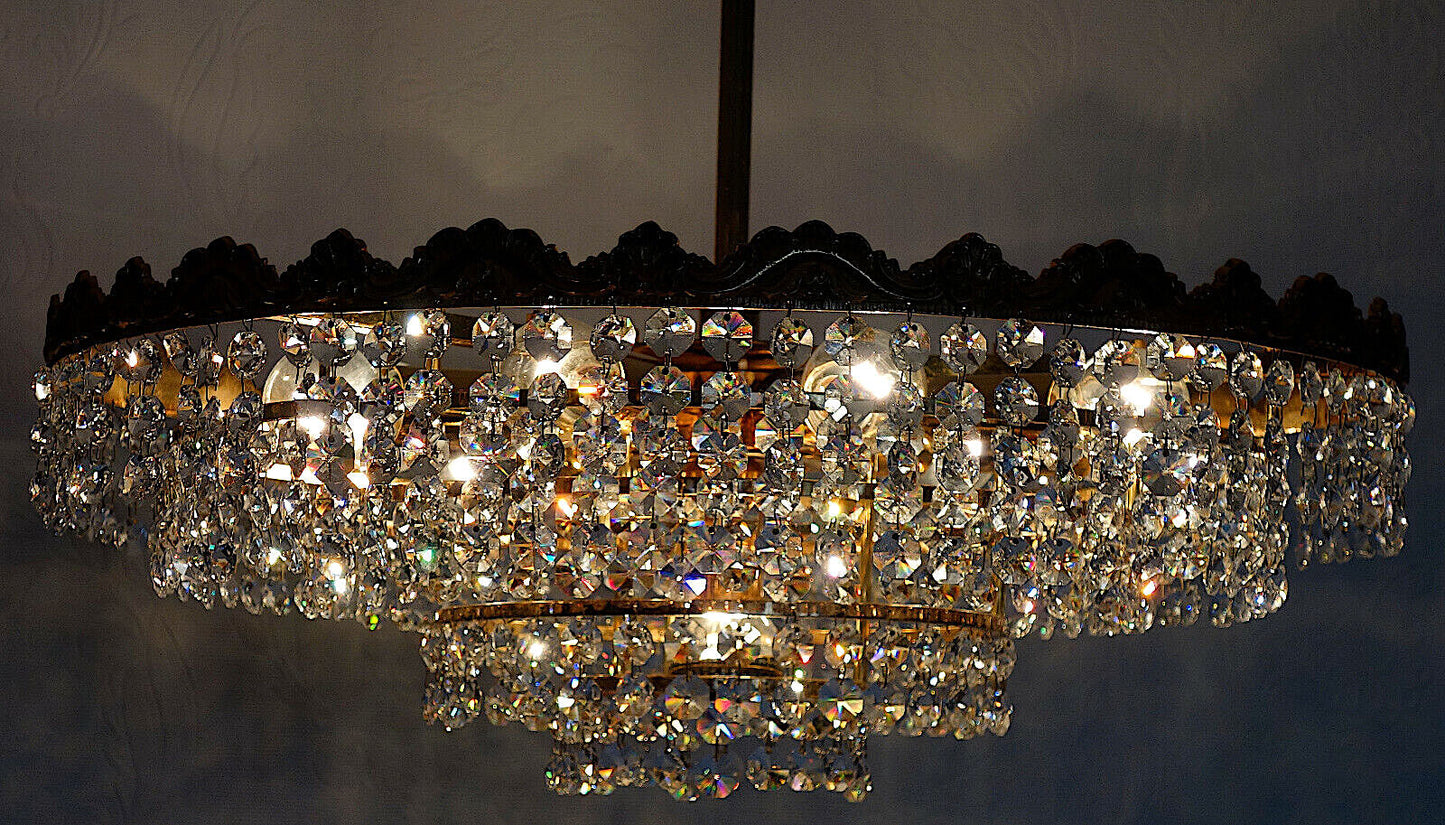 Hochwertige Antik Schröder Messing Bleikristall Kronleuchter, Lüster 10 Flammig