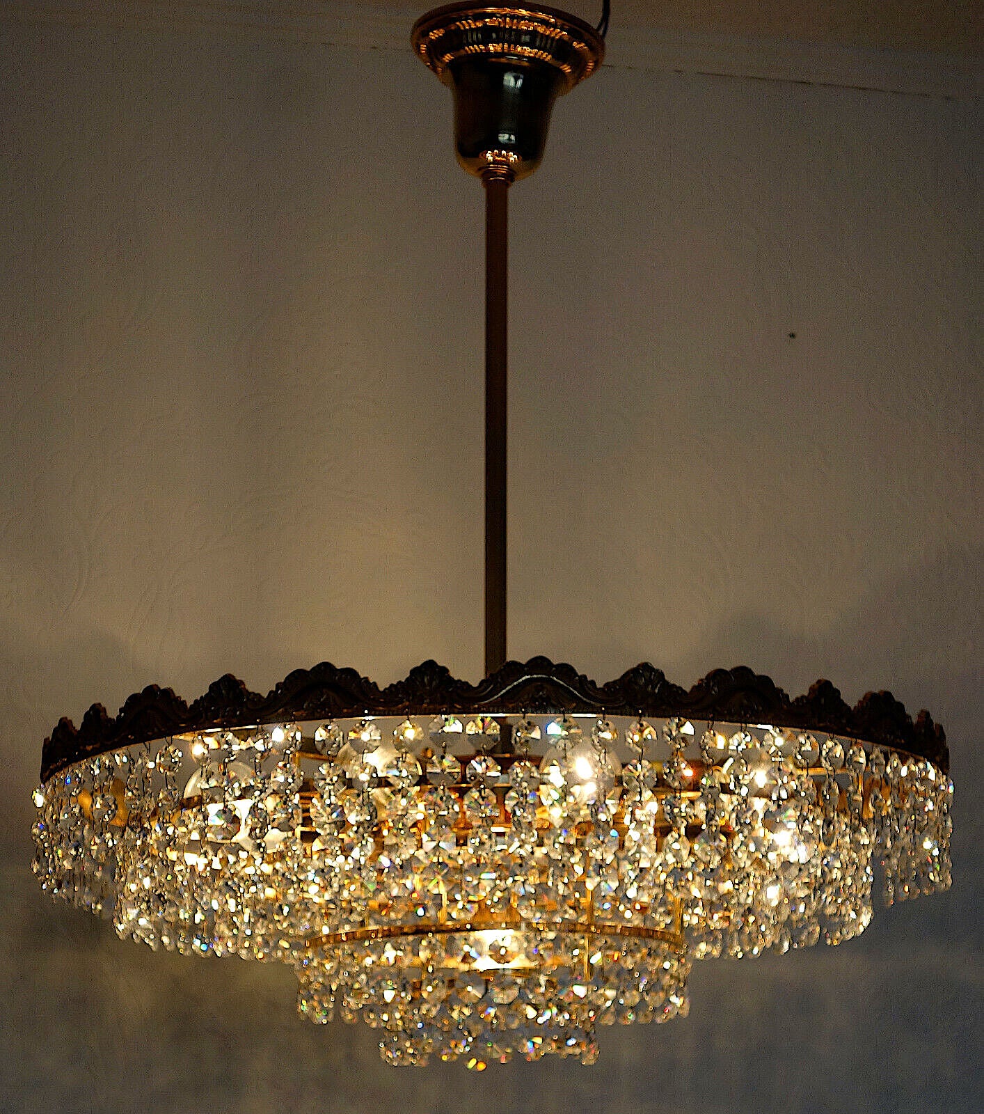 Hochwertige Antik Schröder Messing Bleikristall Kronleuchter, Lüster 10 Flammig