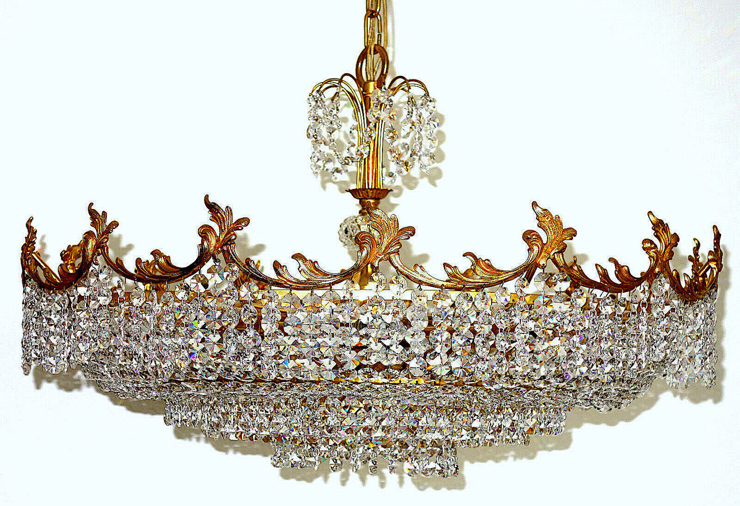 XXL Antik PALWA Messing Bleikristall Kronleuchter, Lüster 12 Flammig