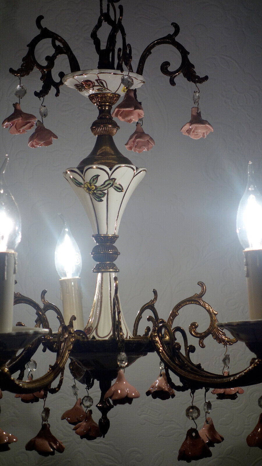 Hochwertige Spanische Messing Porzellan Kronleuchter, Lüster 5 Flammig