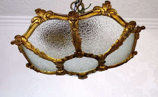 Hochwertige Messing Glas Plafonier Deckenlampe, Lüster 1 Flammig