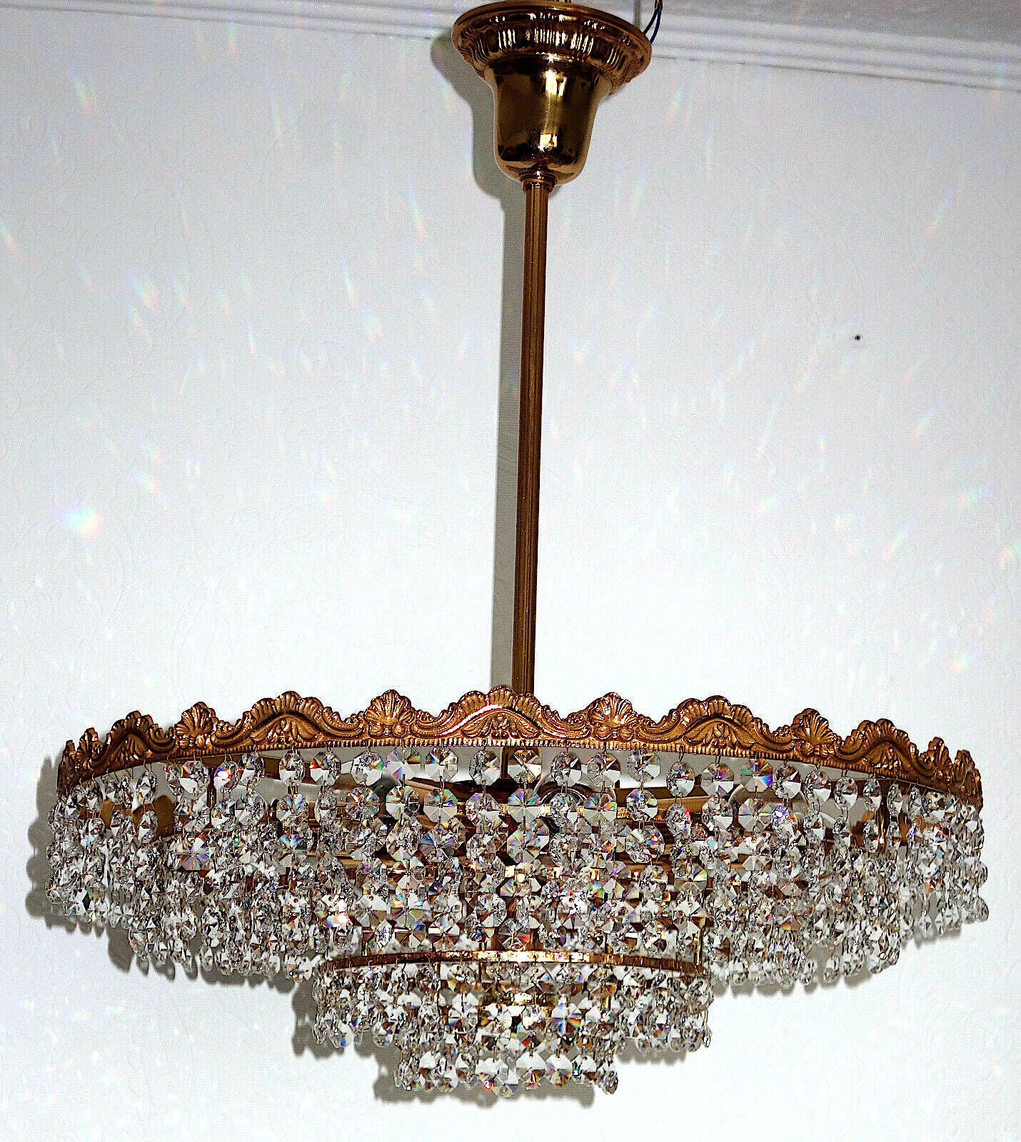 Hochwertige Antik Schröder Messing Bleikristall Kronleuchter, Lüster 10 Flammig