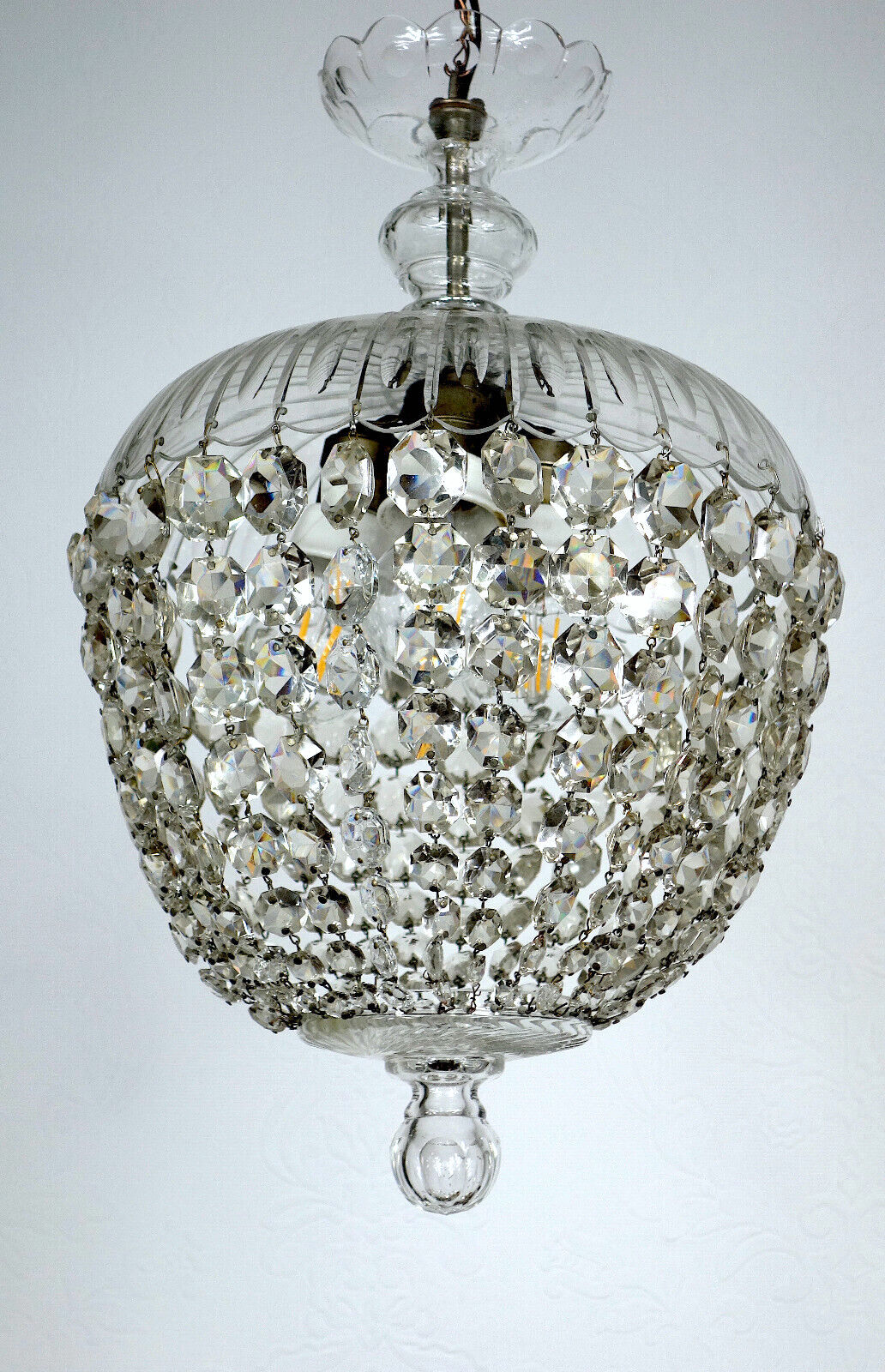 Antik Jugendstil Französische Kristallglas Hollampe, Lüster 3 Flammig