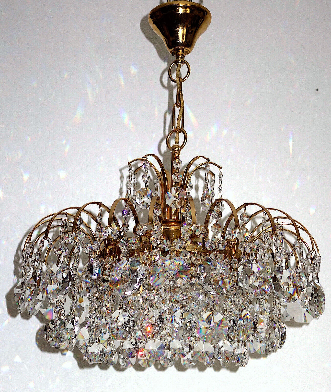 Antik Messing Bleikristall 24 K Vergoldete Kronleuchter, Lüster Hängelampe