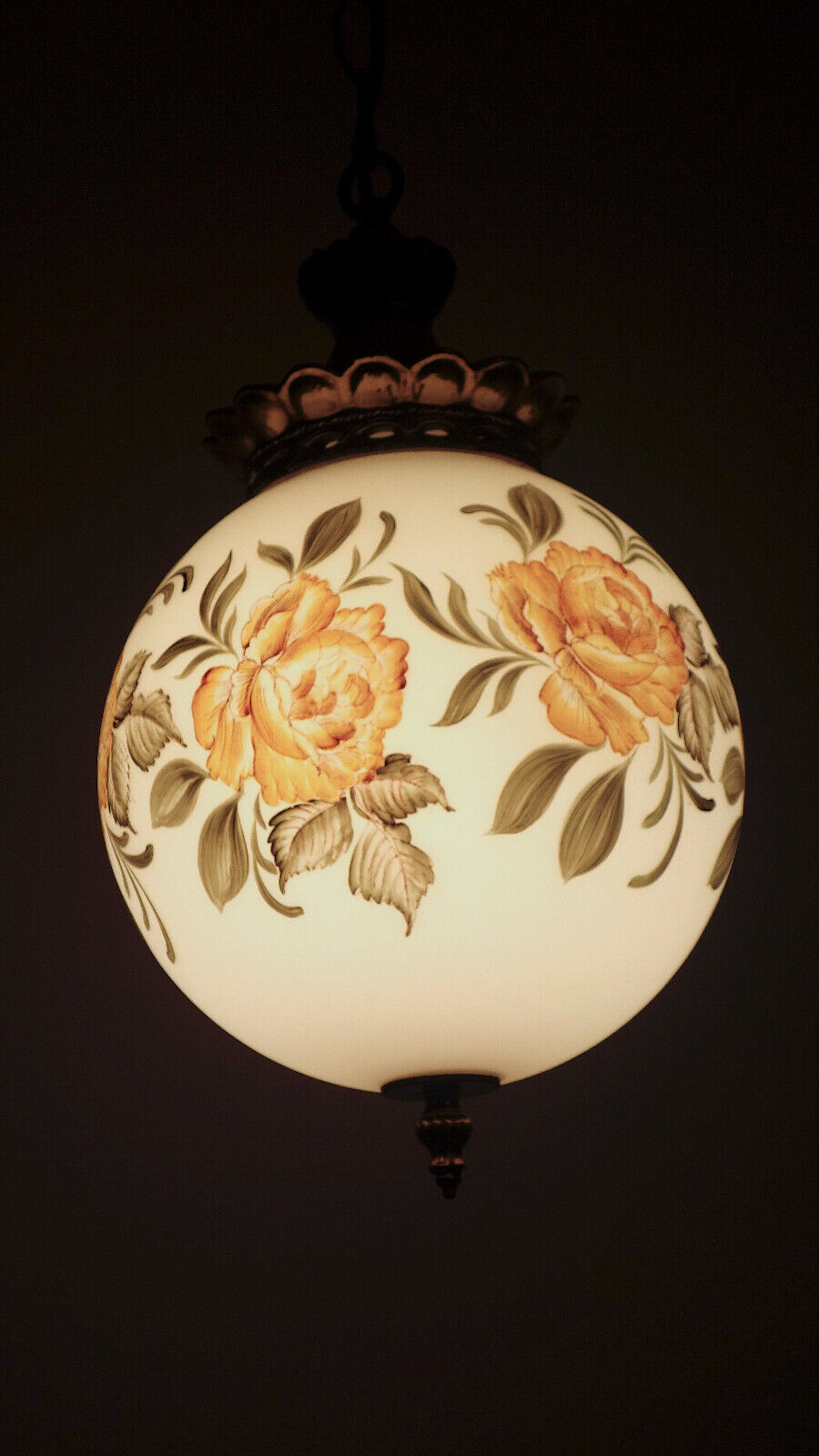 Mit gelben Rosen Bemale Glas Messing Hollampe Kronleuchter, Lüster 1 Flammig