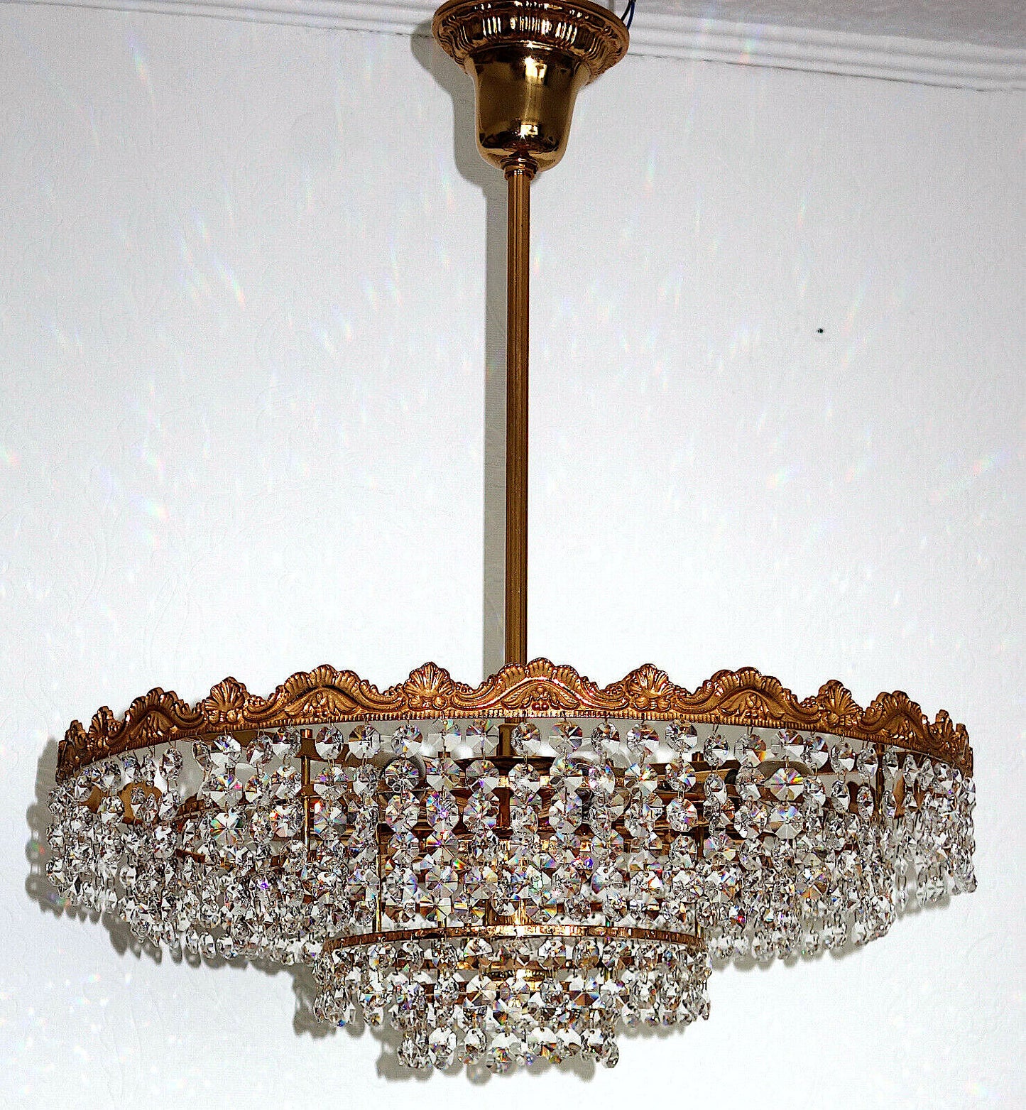 Hochwertige Antik Schröder Messing Bleikristall Kronleuchter, Lüster 10 Flammig