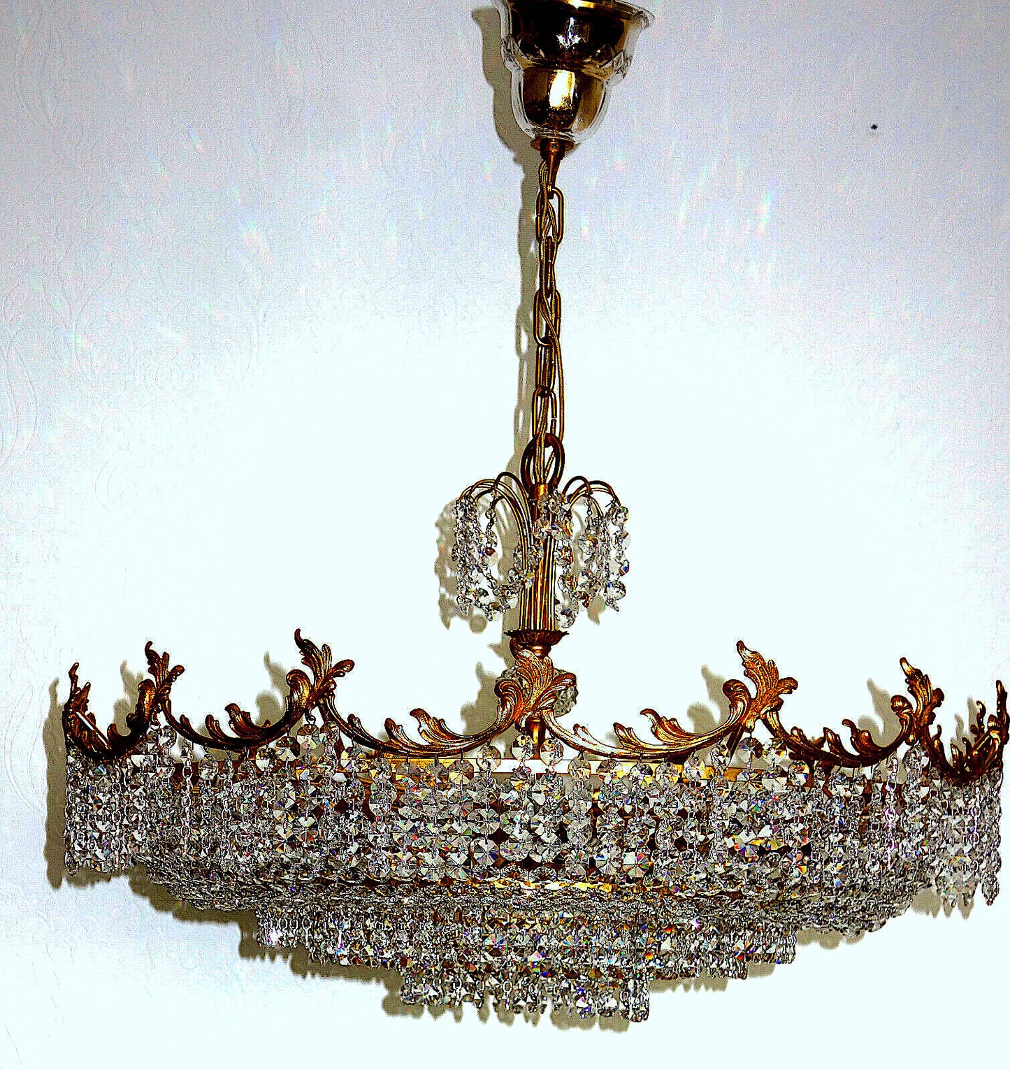 XXL Antik PALWA Messing Bleikristall Kronleuchter, Lüster 12 Flammig