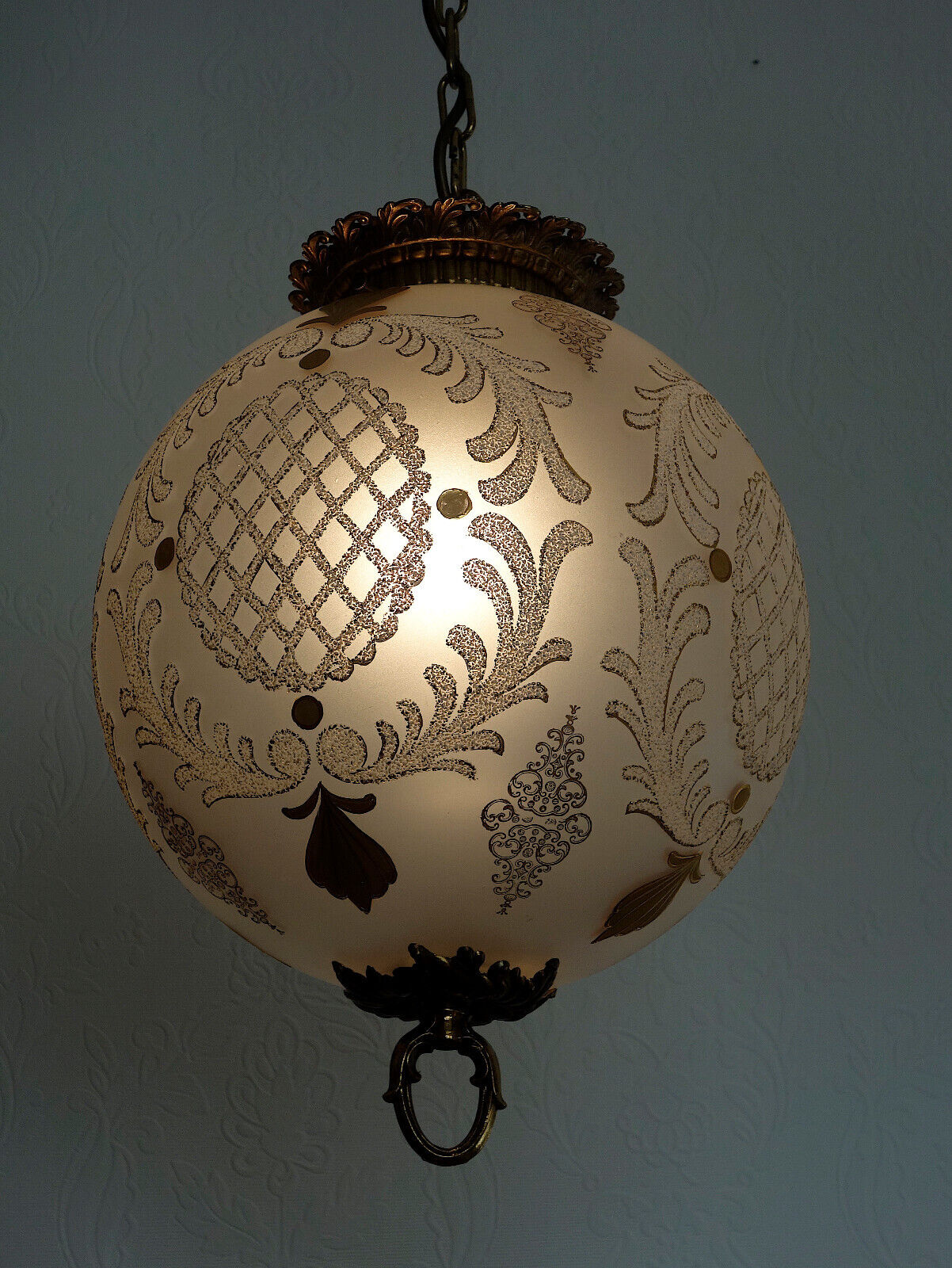 Wunderschöne Messing Glas Hollampe Kronleuchter, Lüster 1 Flammig