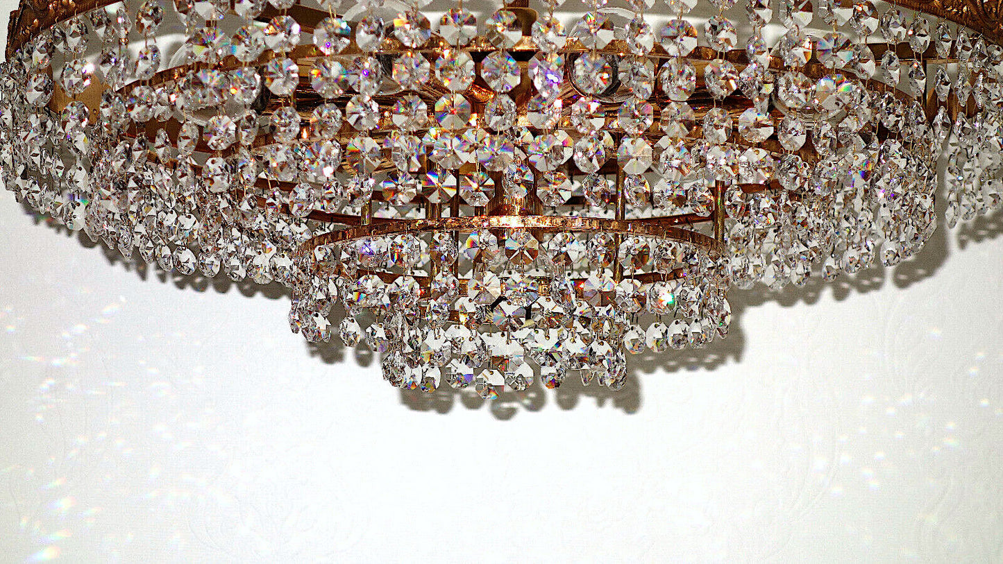 Hochwertige Antik Schröder Messing Bleikristall Kronleuchter, Lüster 10 Flammig