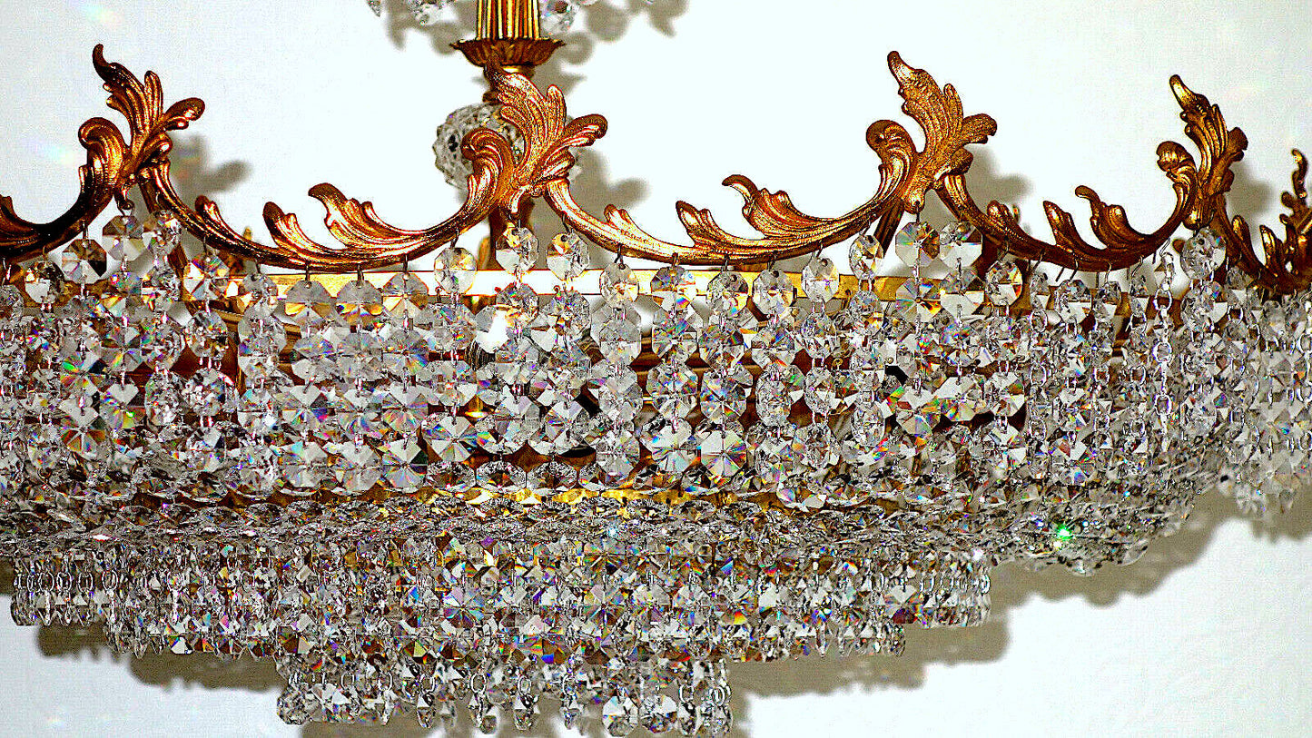 XXL Antik PALWA Messing Bleikristall Kronleuchter, Lüster 12 Flammig