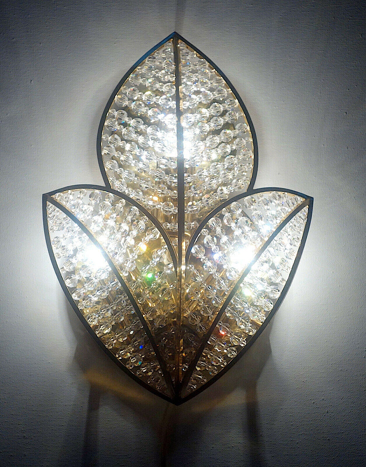 Hochwertige seltene Messing Bleikristall PALWA Wandlampe 30 cm Hoch