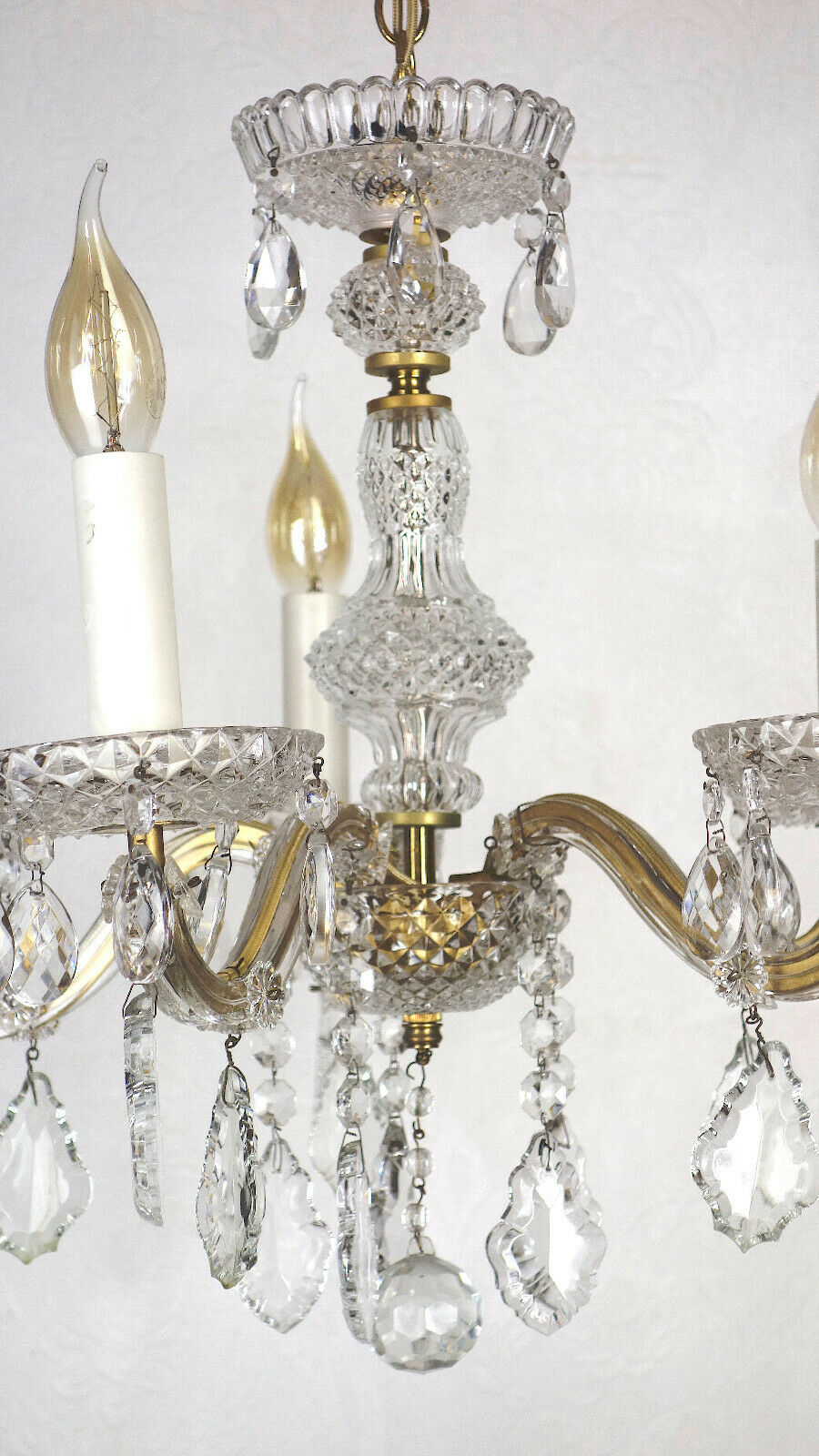 Antik Messing Bleikristall Palme & Walter Kronleuchter, Lüster 5 Flammig