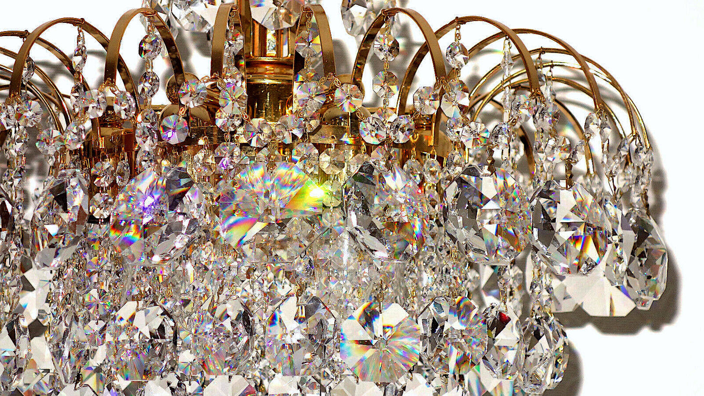 Antik Messing Bleikristall 24 K Vergoldete Kronleuchter, Lüster Hängelampe