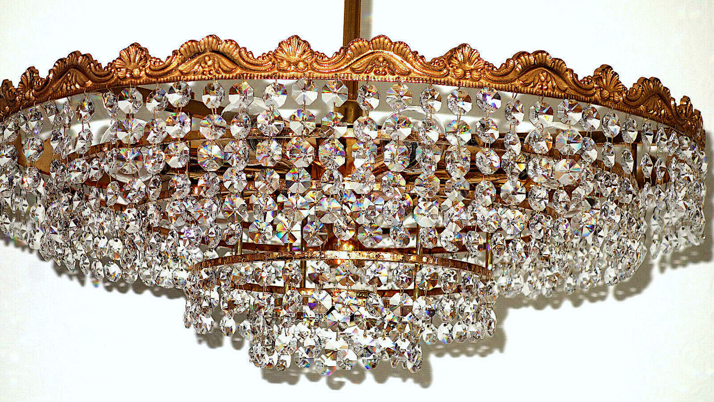Hochwertige Antik Schröder Messing Bleikristall Kronleuchter, Lüster 10 Flammig