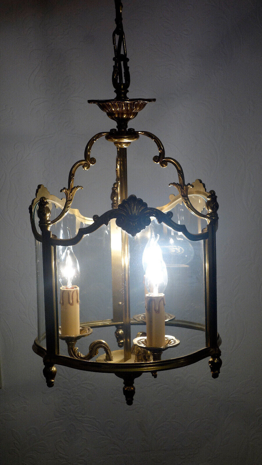 Spanische Messing Glas Hollampe Flurlampe, Lüster 3 Flammig