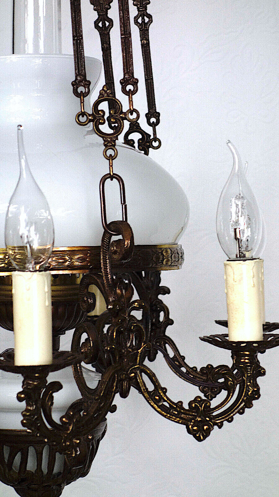 Antik Messing Glas Kronleuchter, Lüster 7 Flammig