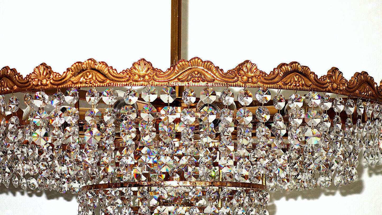 Hochwertige Antik Schröder Messing Bleikristall Kronleuchter, Lüster 10 Flammig