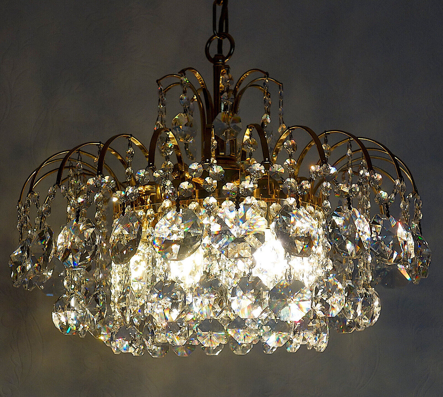 Antik Messing Bleikristall 24 K Vergoldete Kronleuchter, Lüster Hängelampe