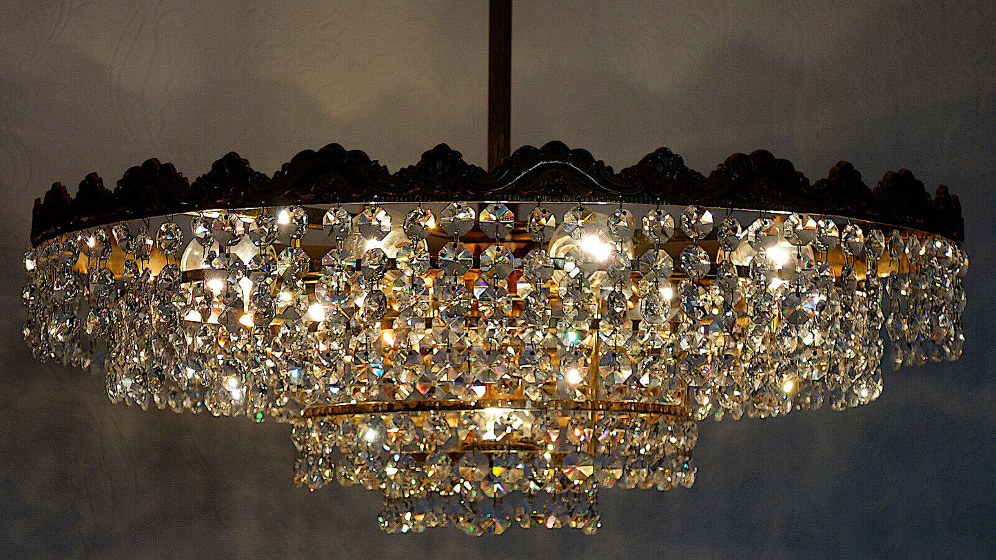 Hochwertige Antik Schröder Messing Bleikristall Kronleuchter, Lüster 10 Flammig