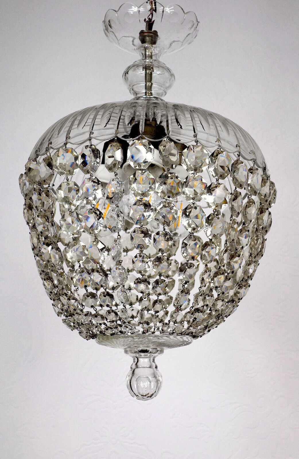 Antik Jugendstil Französische Kristallglas Hollampe, Lüster 3 Flammig