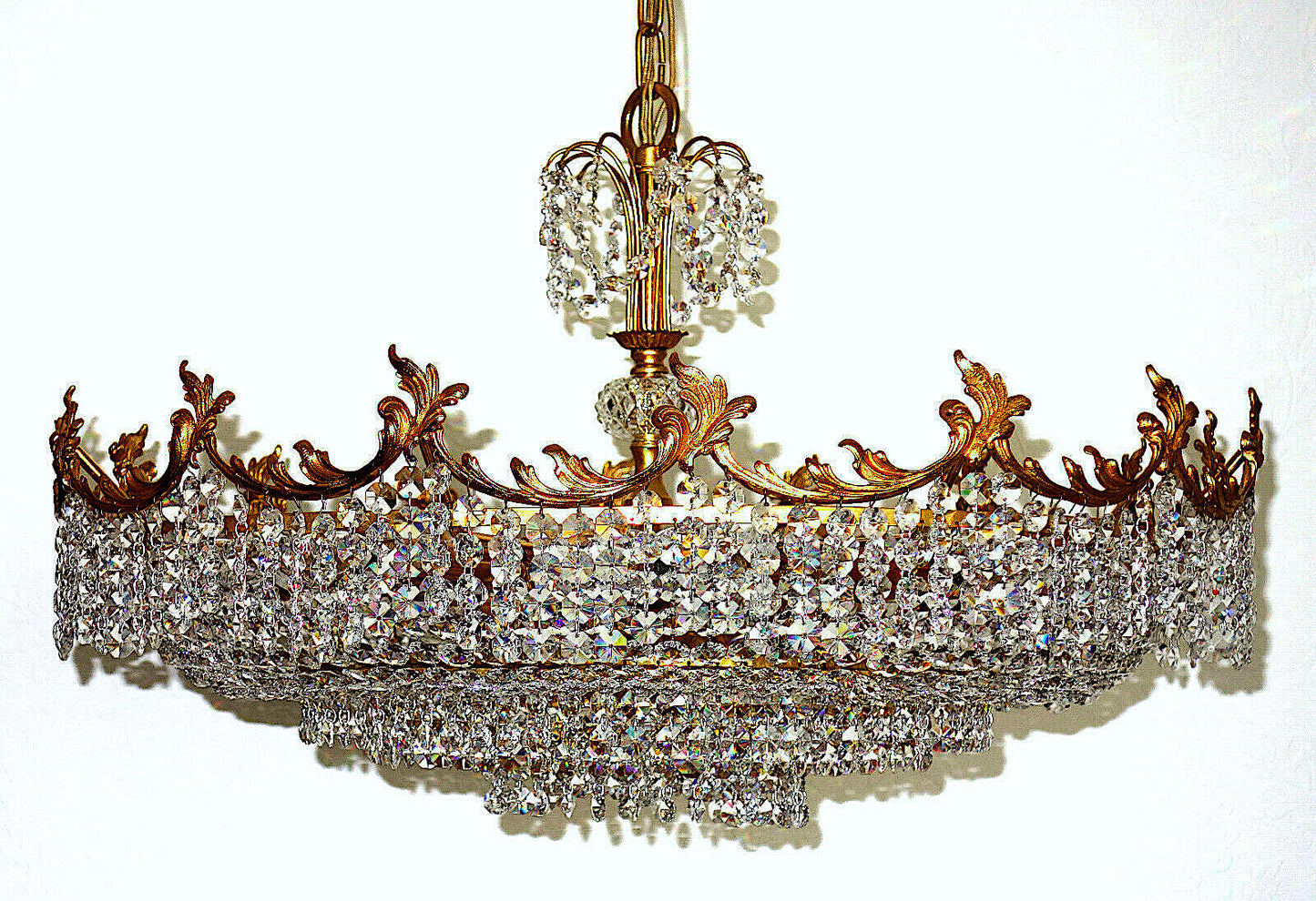 XXL Antik PALWA Messing Bleikristall Kronleuchter, Lüster 12 Flammig